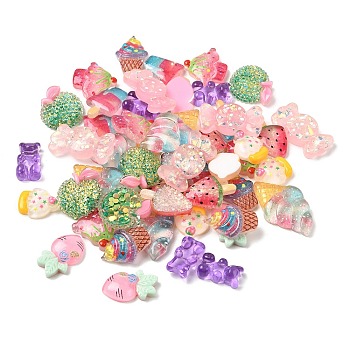 50Pcsc 10 Styles Translucent Resin Cabochons, Mixed Shapes, Mixed Color, 17.5~34.5x11~23x5~8.5mm, 5pcs/style