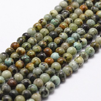 Natural African Turquoise(Jasper) Beads Strands, Round, 6mm, Hole: 1mm, about 61pcs/strand, 15 inch