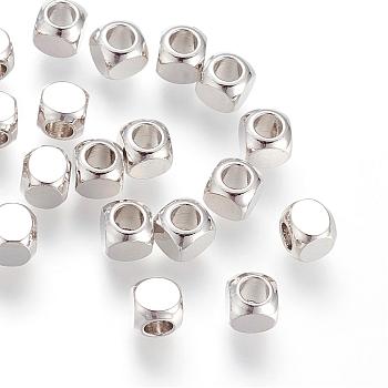 Brass Spacer Beads, Nickel Free, Real Platinum Plated, Cube, 5x5mm, Hole: 3mm
