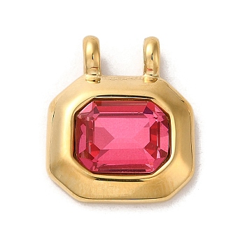 Glass Pendants, with 304 Stainless Steel Finding, Octagon Charms, Real 14K Gold Plated, 19x16x4.5mm, Hole: 2.8mm