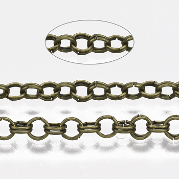 Iron Rolo Chains, Double Link Chains, Unwelded, with Spool, Antique Bronze, Link: 3.6x0.5mm, about 164.04 Feet(50m)/roll