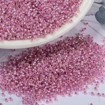 MIYUKI Round Rocailles Beads, Japanese Seed Beads, (RR644) Dyed Hot Pink Silverlined Alabaster, 15/0, 1.5mm, Hole: 0.7mm, about 5555pcs/bottle, 10g/bottle