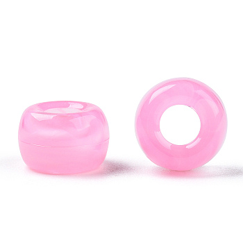 Acrylic Beads, Two Tone, Barrel, Pearl Pink, 9x6mm, Hole: 3.7mm, about 1700pcs/500g