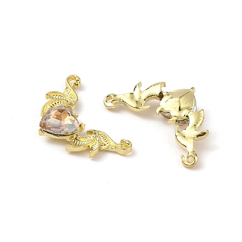 Golden Alloy Connector Charms, with Acrylic Rhinestone, Wing, Lt.Col.Topaz, 20x31.5~32x6mm, Hole: 1.4mm