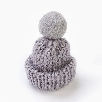 Handmade Wool Woven Hat Decoration, DIY Craft Decoration, with Pom Pom Ball, Light Grey, 33~38x45~50mm.