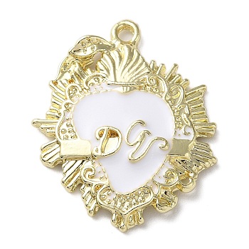 Alloy Pendants, with Enamel, Long-Lasting Plated, Golden, Sacred Heart Charm, White, 29.5x23.5x3.5mm, Hole: 1.8mm
