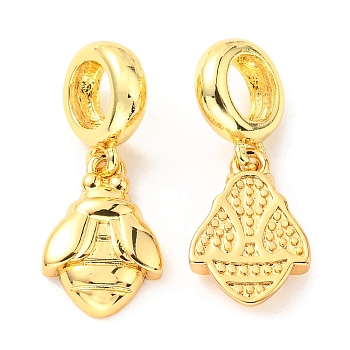Brass European Dangle Charms, Large Hole Pendants, Lead Free & Cadmium Free, Insect Charm, Real 18K Gold Plated, 20.5mm, Hole: 4mm