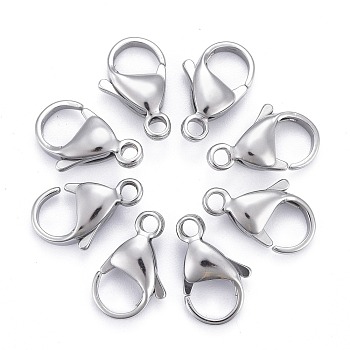 304 Stainless Steel Lobster Claw Clasps, Parrot Trigger Clasps, Grade A, Size: about 9mm wide, 15mm long, 4mm thick, hole: 2mm