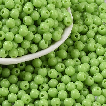 Opaque Acrylic Beads, Round, Light Green, 5x4mm, Hole: 1.6mm, about 12500pcs/500g