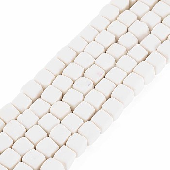 Handmade Polymer Clay Beads Strands, Cube, White, 6x6x6mm, Hole: 1.2mm, about 62pcs/strand, 14.84 inch~15.75 inch(37.7cm~40cm)
