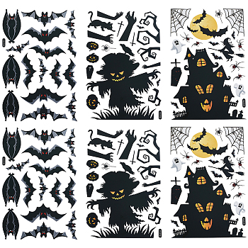 Gorgecraft 2 Sets PVC Plastic Window Sticker Decorations, Wall Home Halloween Party Decorations, Halloween Themed Pattern, 301x199x0.5mm