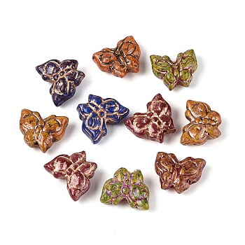 Picasso Baking Paint Glass & Golden Metal Enlaced Beads, Butterfly, Mixed Color, 11.5~12x14~15x5.5~6mm, Hole: 1~1.2mm