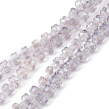 Transparent Electroplate Glass Beads Strands, Faceted, Rondelle, Pearl Luster Plated, Thistle, 5.5x3.5~4mm, Hole: 1mm, about 100pcs/strand, 21.65~22.05 inch(55~56cm)