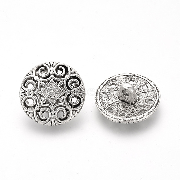 Tibetan Style Alloy Buttons,  Flat Round, Antique Silver, 20.5x7.5mm, Hole: 2mm(X-TIBE-S307-65AS)