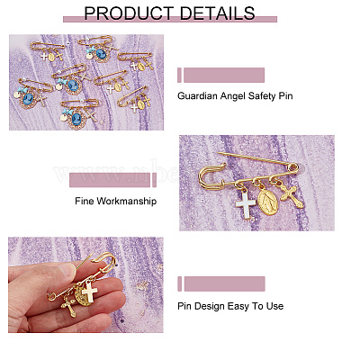 8Pcs 2 Style Alloy Enamel Cross & Resin Princess & Acrylic Bowknot Charms Safety Pin Brooches(JEWB-AB00009)-4