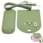1 Set Handmade PU Leather Crochet Shoulder Bag Accessories Kits, Including 1Pc Half Round Sheet, 1Pc Oval Bag Bottom and 1Pc Bag Strap, Dark Sea Green, Oval: 180x80mm(PURS-CL0001-37A)