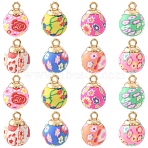 20Pcs Handmade Polymer Clay Pendants, Round with Flower Pattern, with CCB Findings, Mixed Color, 22~23x15~16.5mm, Hole: 2.5mm(CLAY-YW0002-55)