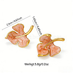 304 Stainless Steel Enamel Stud Earrings, Leaf, Golden, Light Salmon, 16.5x22mm(WG42471-01)