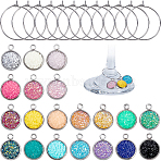 DIY Wine Glass Charm Making Kits, including Flat Round Resin Pendants and 316 Surgical Stainless Steel Rings, Mixed Color, 17.5x14x4.5mm, Hole: 2.2mm(DIY-FH0010-29)