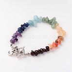 Chakra Jewelry, Natural Mixed Gemstone Beaded Bracelets, with Heart Alloy Toggel Clasp and Brass Findings, Om Symbol, 7-5/8 inch(19.5cm)(BJEW-JB02340-01)