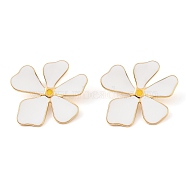 304 Stainless Steel Stud Earrings for Women, with Enamel, Little Daisy Flower, Golden, White, 32x34mm(EJEW-Z065-06G-02)