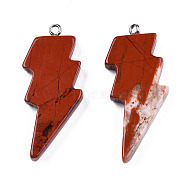 Natural Red Jasper Pendants, Lightning Bolt Charm, with Stainless Steel Color Tone 304 Stainless Steel Loops, 40~44.5x17~20x4.5~6mm, Hole: 2mm(G-N332-53-A13)