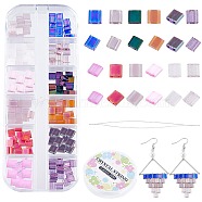 CREATCABIN DIY Tile Bracelet Making Kit, Including MIYUKI TILA Beads,Big Eye Beading Needles, Elastic Thread, Purple, Beads: 5x5x1.9mm, Hole: 0.8mm, 240Pcs/set(DIY-CN0002-64B)