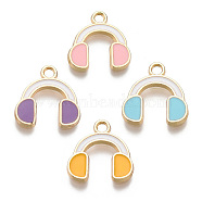 Eco-Friendly Zinc Alloy Pendants, with Enamel, Cadmium Free & Nickel Free & Lead Free, Headset, Light Gold, Mixed Color, 15x14x2mm, Hole: 2mm(FIND-N048-47-NR)