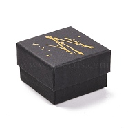Square Hot Stamping Cardboard Jewelry Packaging Boxes, with Sponge Inside, for Rings, Small Watches, Necklaces, Earrings, Bracelet, Black, 5.1x5.1x3.3cm(CON-FS0001-08A)