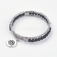 Natural Lava Rock Beads Bangles, with Tibetan Style Alloy Lotus Pendants and Finding and Rectangle OPP Cellophane Bags, Antique Silver, 2 inch(50mm)(BJEW-JB03453-01)