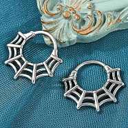 Spider Web 316 Surgical Stainless Steel Hoop Earrings, Hoop Nose Rings, Antique Silver, 18x2.5mm(EJEW-G416-40AS)