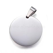 304 Stainless Steel Pendants, Flat Round, Stamping Blank Tag, Stainless Steel Color, 27x2.8mm, Hole: 5x8mm(STAS-P115-08P)
