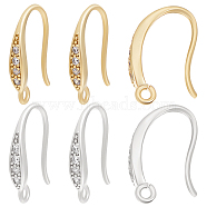 6Pairs 2 Colors Brass Micro Pave Clear Cubic Zirconia Earring Hooks, with Horizontal Loops, Real Gold Plated & Real Platinum Plated, 15~16x7~8x2.5mm, Hole: 1mm, Pin: 1mm, 3 Pairs/color(ZIRC-BBC0001-85)