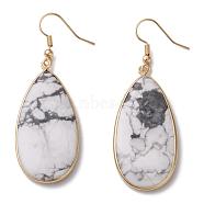 Natural Howlite Dangle Earrings, Drop, with Brass Findings, Golden, 61mm, Pin: 0.8mm(EJEW-L179-01E)