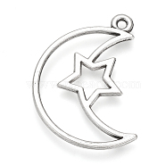 Tibetan Style Alloy Pendants, Cadmium Free & Lead Free, Moon with Star, Antique Silver, 36x25x2mm, Hole: 2mm(X-TIBE-Q075-14AS-LF)