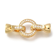 Brass Micro Pave Clear Cubic Zirconia Fold Over Clasps, Ring, Real 18K Gold Plated, 29mm(KK-H480-29G)