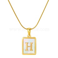 Stainless Steel Snake Bone Chain Alphabet Necklace with Shell Pendant, Letter H, Golden(WD3660-8)