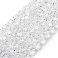 Electroplate Transparent Glass Beads Strands, Faceted(32 Facets), Round, Pearl Luster Plated, Clear, 10mm, Hole: 1.2mm, about 65~69pcs/strand, 23.03~24.49 inch(58.5~62.2cm)(EGLA-A035-T10mm-A19)