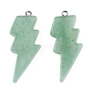 Natural Green Aventurine Pendants, Lightning Bolt Charm, with Stainless Steel Color Tone 304 Stainless Steel Loops, 40~44.5x17~20x4.5~6mm, Hole: 2mm(G-N332-53-A18)