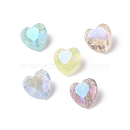 Crackle Moonlight Style Glass Rhinestone Cabochons, Pointed Back & Back Plated, Heart, Mixed Color, 8x8x4mm(RGLA-J015-B-IO)