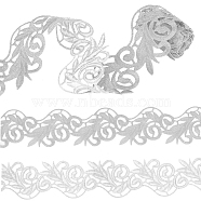 2M Polyester Embroidery Floral Trimming, Iron on/Sew on Hollow Trim, for Costume Decoration, Silver, 65x0.8mm(DIY-FG0003-80B)