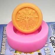 DIY Silicone Tree of Life Pattern Round Soap Molds, for Handmade Soap Making, Hot Pink, 90x30mm(TREE-PW0001-46)