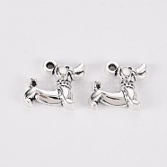 Tibetan Style Alloy Charms, Lead Free & Cadmium Free, Dog, Antique Silver, 12x13x2.5mm, Hole: 1.2mm, about 600cs/500g(TIBE-N010-47AS-RS)