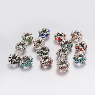 Tibetan Style Alloy Rhinestone European Beads, Large Hole Beads, Flower, Antique Silver, Mixed Color, 12x8mm, Hole: 5mm(PALLOY-F200-04)