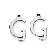 201 Stainless Steel Charms, Laser Cut, Stainless Steel Color, Letter.G, 13x7.5x1mm, Hole: 1mm(STAS-R105-G)