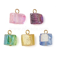 Electroplated Natural Quartz Beads Pendants, Irregular Shaped Charms with Iron Loops, Mixed Color, Golden, 15~16x12~16x9~14mm, Hole: 2~2.5mm(PALLOY-JF02458-01)
