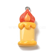 Opaque Resin Pendants, Halloween Charms with Platinum Tone Alloy Loops, Gold, Candle, 33x14.5x8mm, Hole: 1.5mm(RESI-K020-03F)