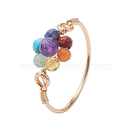 Flower Natural Gemstone Finger Rings, Copper Wire Wrapped Ring for Women, Light Gold, Inner Diameter: 20mm(RJEW-JR00713-02)