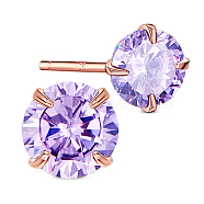 SHEGRACE 925 Sterling Silver Ear Studs, with AAA Cubic Zirconia, Medium Orchid, 5mm(JE536D-03)