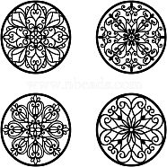 MDF Wood Wall Art Decorations, Home Hanging Ornaments, Flat Round, Flower Pattern, 300x300mm, 4pcs/set(HJEW-WH0049-017)